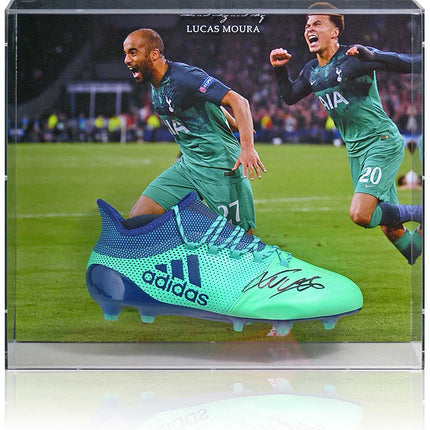 Lucas Moura Signed Football Boot Spurs UCL Hat-Trick Hero | Acrylic Display Case