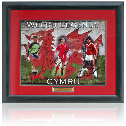 Southall | Ratcliffe | Van Den Hauwe Signed Wales Legends Montage 23x19in Framed