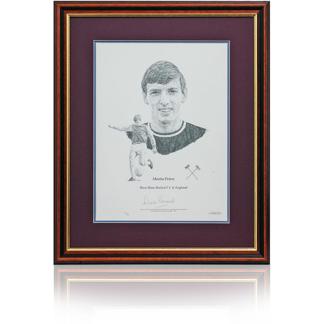 Martin Peters West Ham United Legend Hand Signed Art Print 23x19" Framed