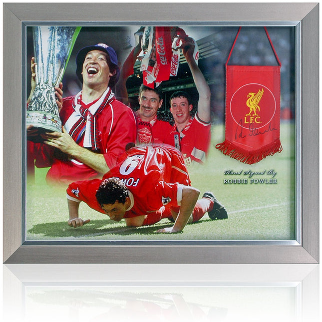 Robbie Fowler Hand Signed Liverpool Crest Pennant Display 23x19" Framed