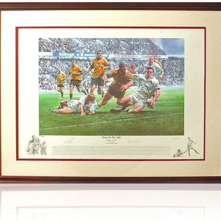 Balshaw and Luger Large Hand Signed England vs Australia Rugby Art Print