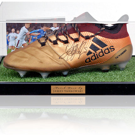 James Tarkowski Match Worn and Hand Signed Burnley Left Football Boot Presentation