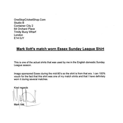 Mark Ilott Match Worn & Hand Signed 90s Essex Cricket Jersey