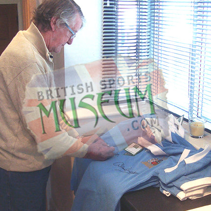 Denis Tueart and Mike Doyle Hand Signed Manchester City 1976 League Cup Replica Shirt Framed