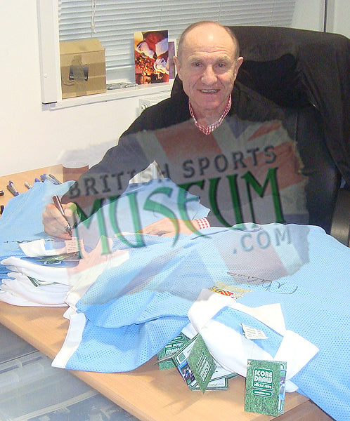 Denis Tueart and Mike Doyle Hand Signed Manchester City 1976 League Cup Replica Shirt Framed