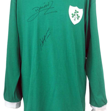 John Aldridge and Steve Heighway Hand Signed Republic of Ireland Retro Football Shirt