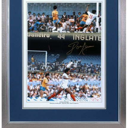 John Barnes England Legend Hand Signed Maracana Goal Montage 23x19" Framed