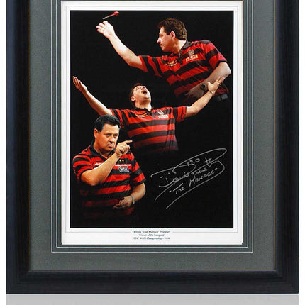 Dennis Priestley Darts Legend Hand Signed Montage 23x19" Framed