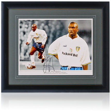 Jimmy Floyd Hasselbaink Hand Signed Leeds Montage 23x19" Framed