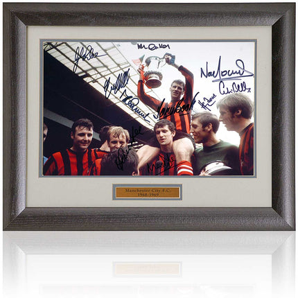 Manchester City 1969 FA Cup Winners Hand Signed by 10 Team Photo 15x19" Framed