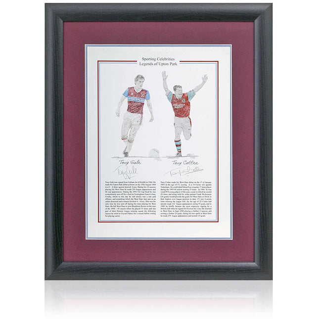 Tony Cottee and Tony Gale West Ham United Legends Hand Signed Art Print 23x19" Framed