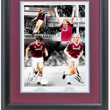 Tony Cottee and Frank McAvennie West Ham United Legends Hand Signed Montage 23x19" Framed