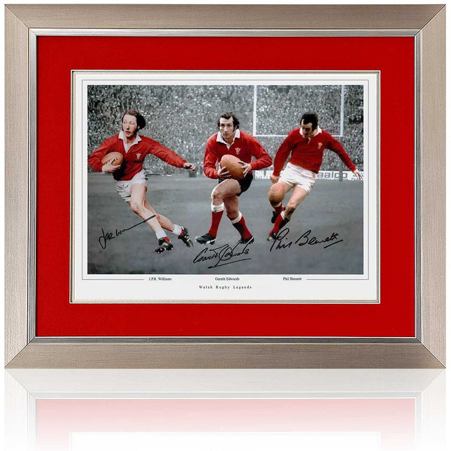 Wales Rugby Legends Signed Bennett Edwards JPR Williams Montage 23x19" Framed
